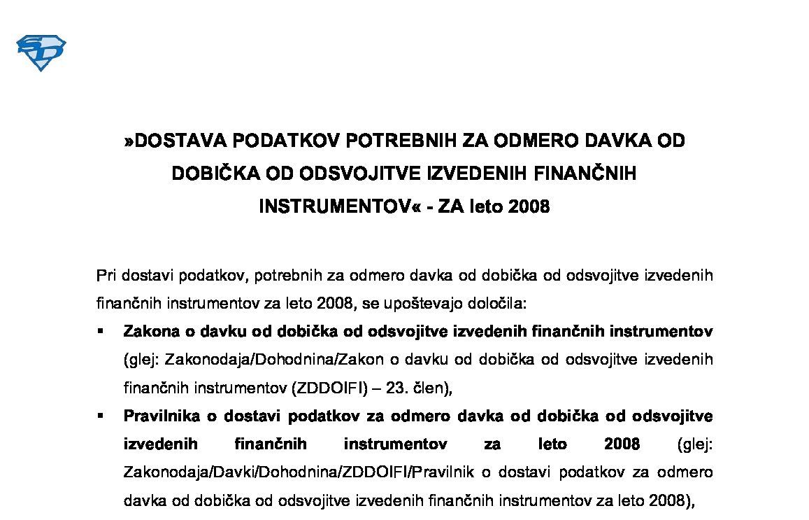 DOSTAVA PODATKOV POTREBNIH ZA ODMERO DAVKA OD DOBIČKA OD ODSVOJITVE ...