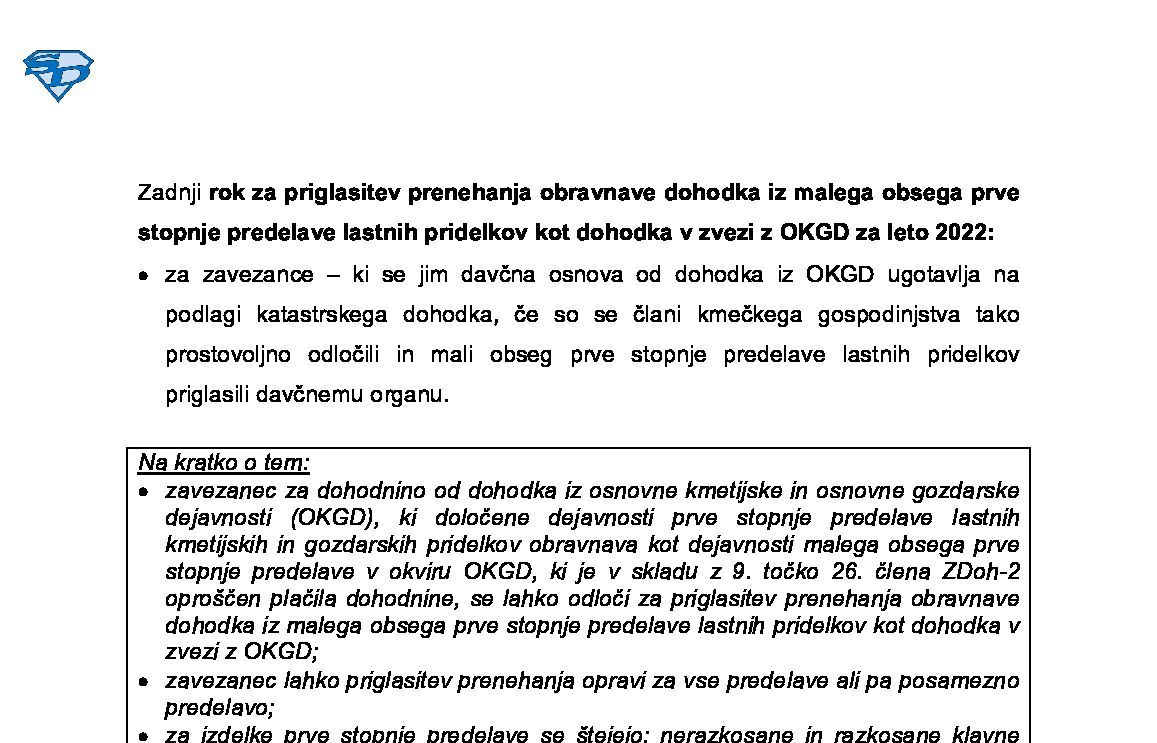 Priglasitev Prenehanja Obravnave Dohodka Iz Malega Obsega Prve Stopnje ...